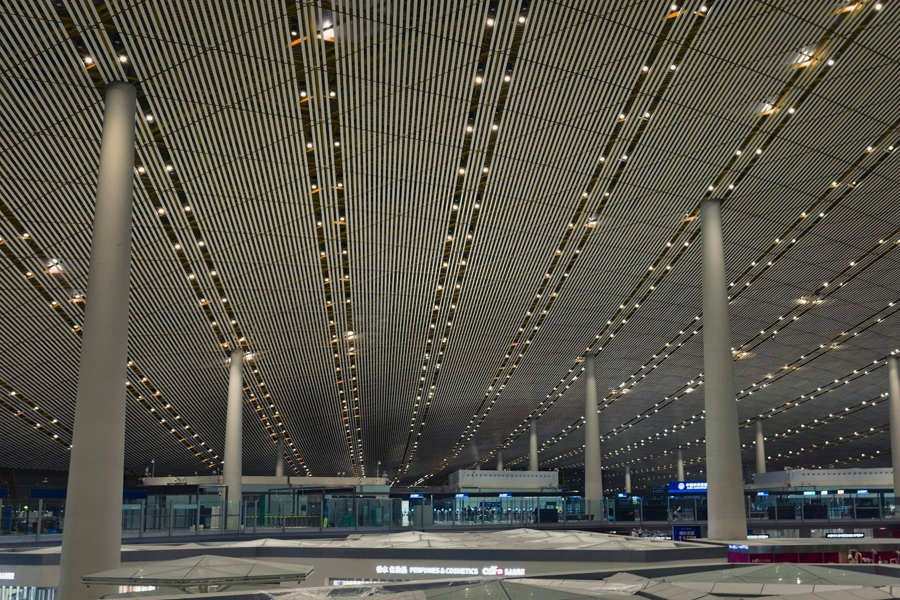 Illuminated modern airport terminal